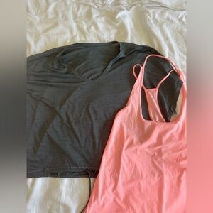 Lululemon 2 tops, peach pink oversized Tank & dark green drawstring tee, size 6